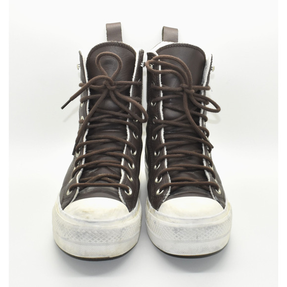 B2 Auth CONVERSE CHUCK TAYLOR Brown Leather Platform Hi Top Sneaker Shoes Sz 8.5 - Picture 3 of 7
